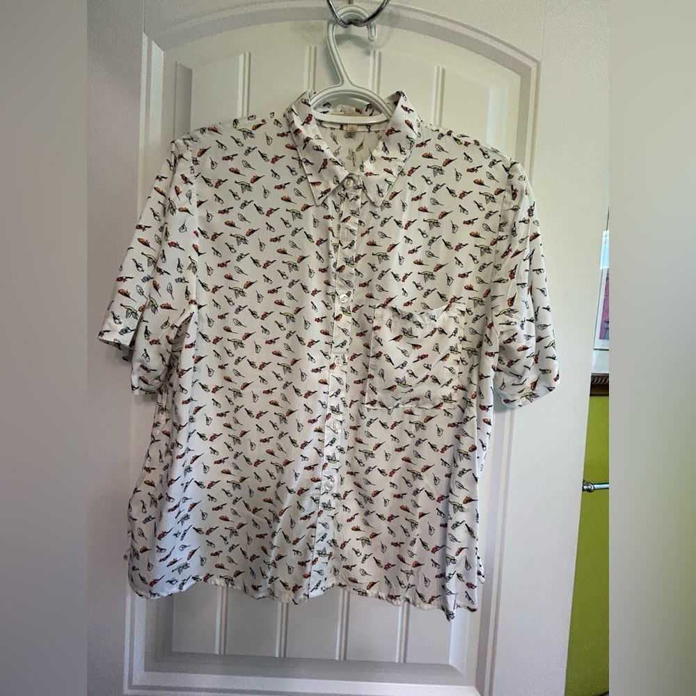 Ladies White colorful Bird Print Shirt